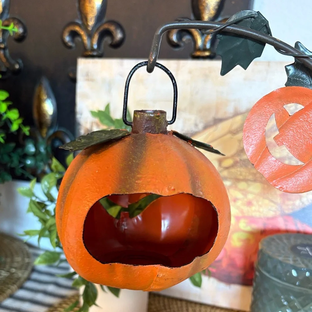 💎RARE💎Vintage Pottery Barn Metal Hanging Jack-o-Lantern Candleholder